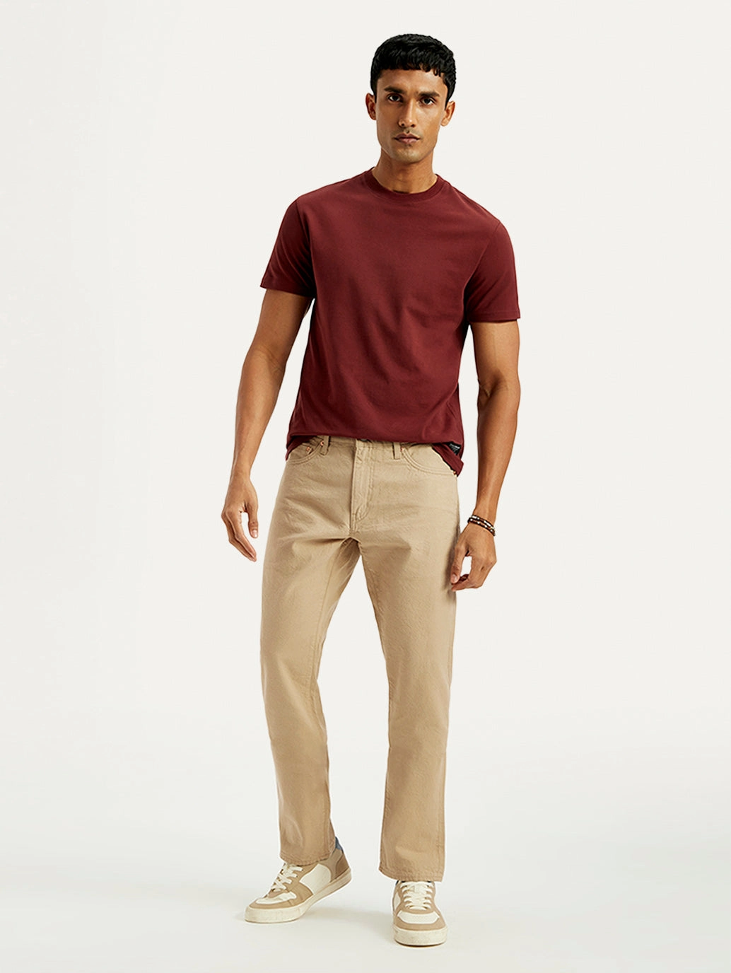 Men's 541 Beige Athletic Tapered Fit Mid Rise Selvedge Jeans Daily Wear Breathable Classic