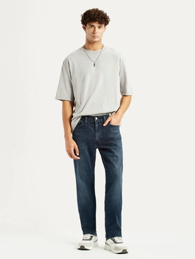 Men's 541 Dark Blue Athletic Tapered Fit Mid Rise Jeans Straight Leg Design