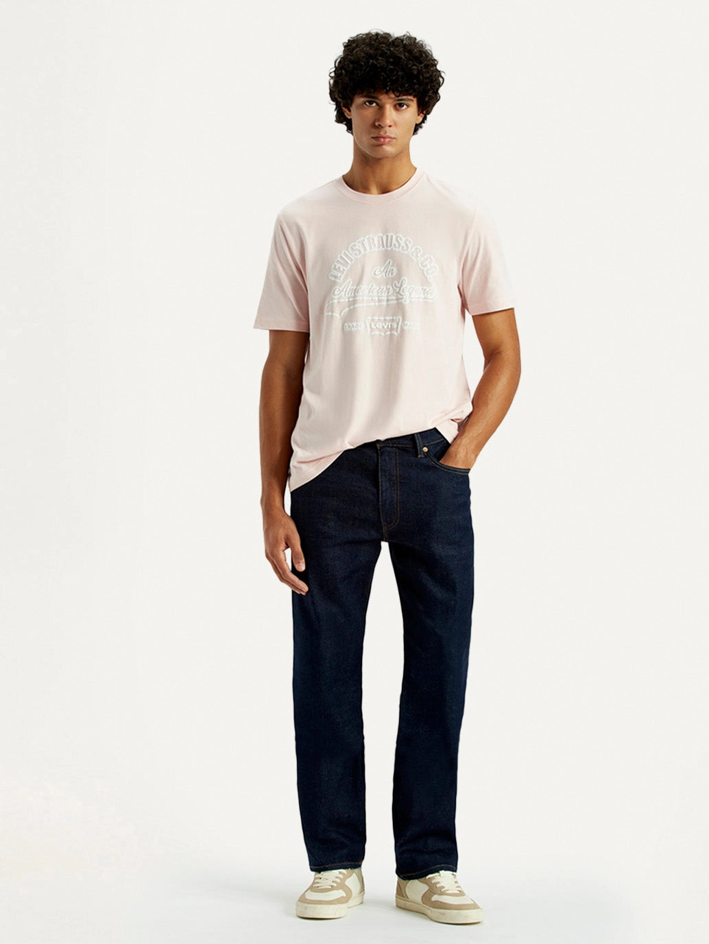 Reinforced Stitching Details Men's 555 Dark Indigo Loose Fit Mid Rise Selvedge Jeans