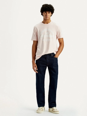 Reinforced Stitching Details Men's 555 Dark Indigo Loose Fit Mid Rise Selvedge Jeans