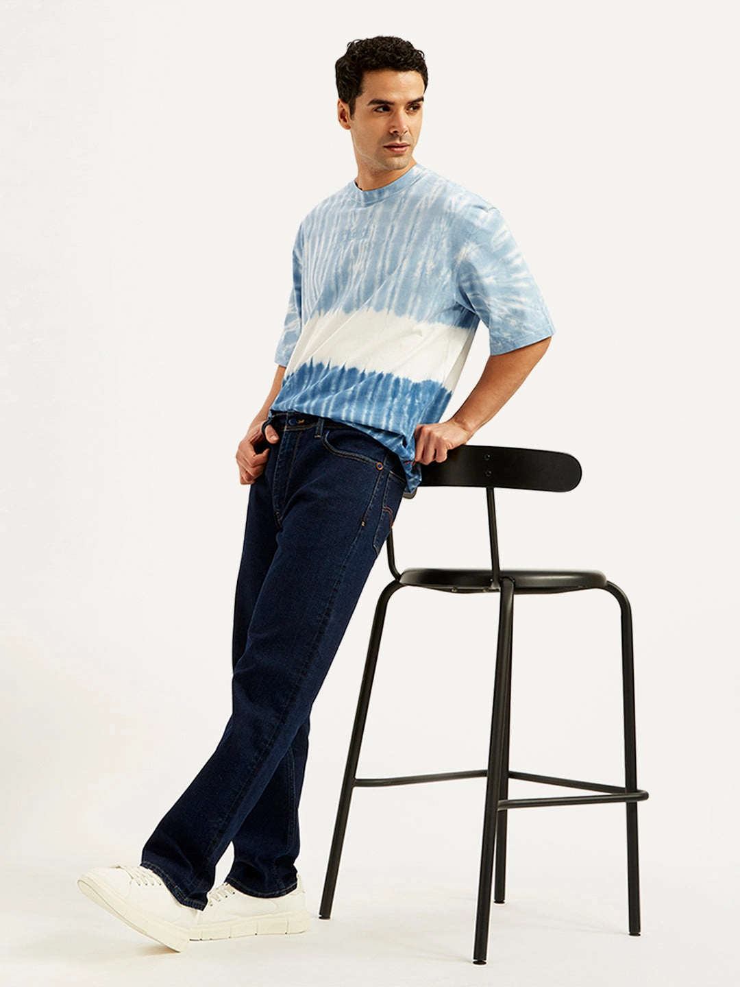 Men's 555 Navy Blue Relaxed Straight Mid Rise Utility  Jeans No Bulk Seam Design