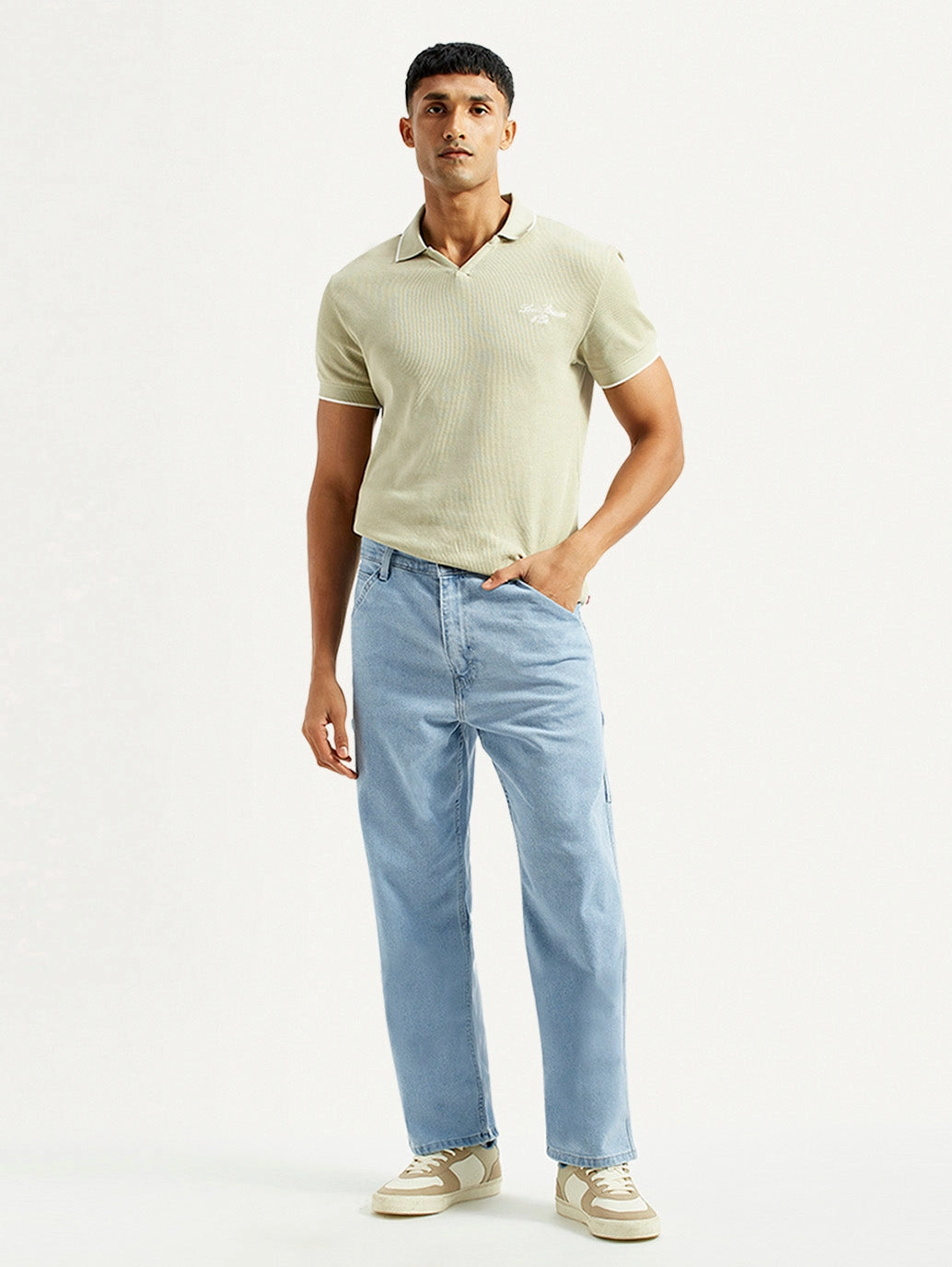 Men's 568 Light Blue Loose Fit Mid Rise Carpenter Jeans Curved Seam Construction