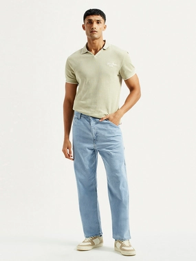 Men's 568 Light Blue Loose Fit Mid Rise Carpenter Jeans Curved Seam Construction