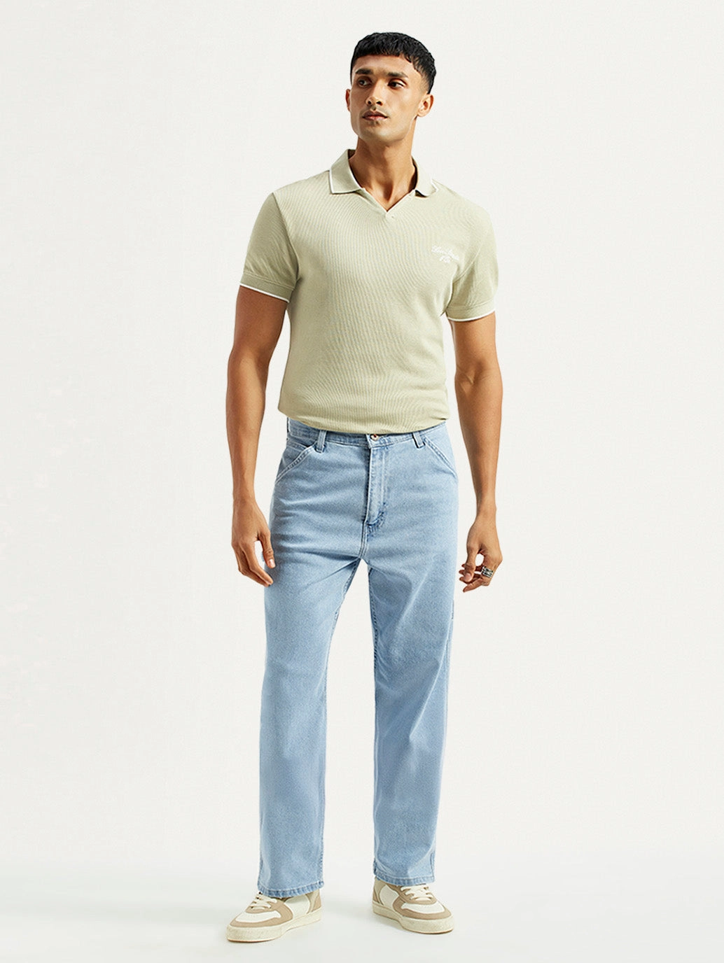 Essential Look Men's 568 Light Blue Loose Fit Mid Rise Carpenter Jeans