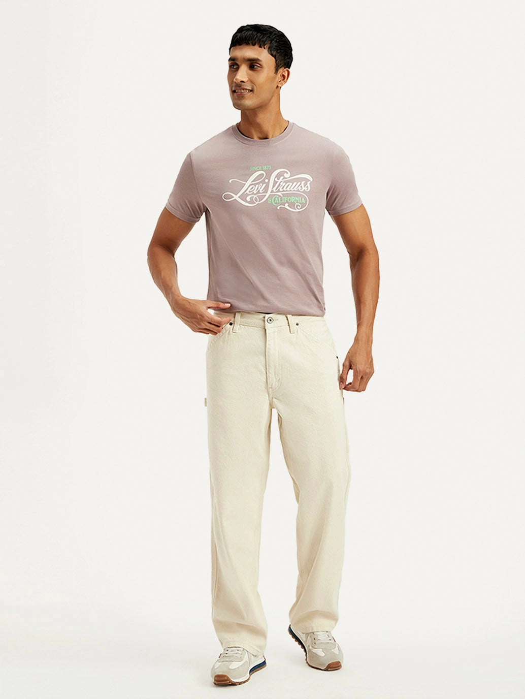 Men's 578 Cream Baggy Fit Mid Rise Carpenter Jeans Lightweight Feel