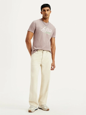 Comfortable Waist Men's 578 Cream Baggy Fit Mid Rise Carpenter Jeans