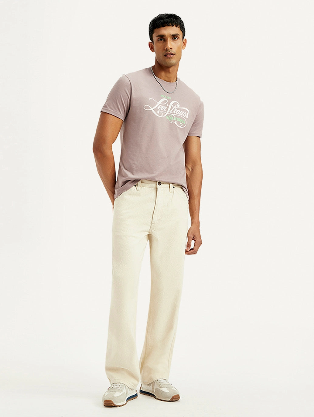 Comfortable Waist Men's 578 Cream Baggy Fit Mid Rise Carpenter Jeans