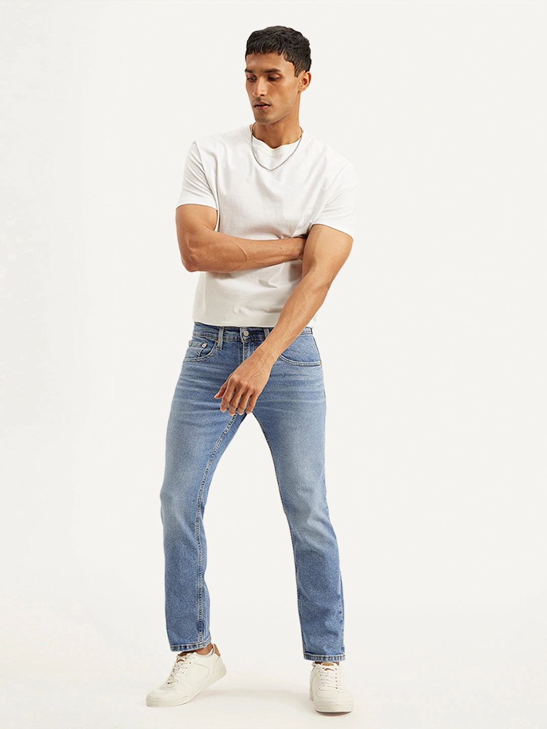 Sleek Silhouette Minimal Fading Men's 65504 Light Blue Skinny Fit Mid Rise Jeans