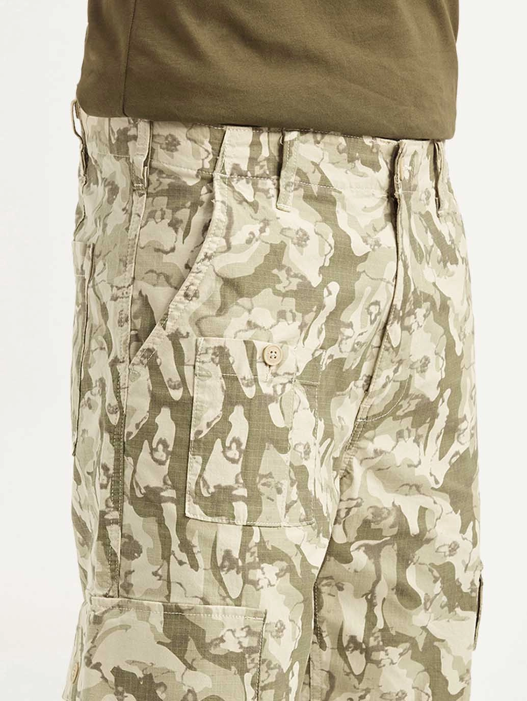 Men's Beige Loose Fit Cargo Trousers SoftTouchFinish Simple Utility