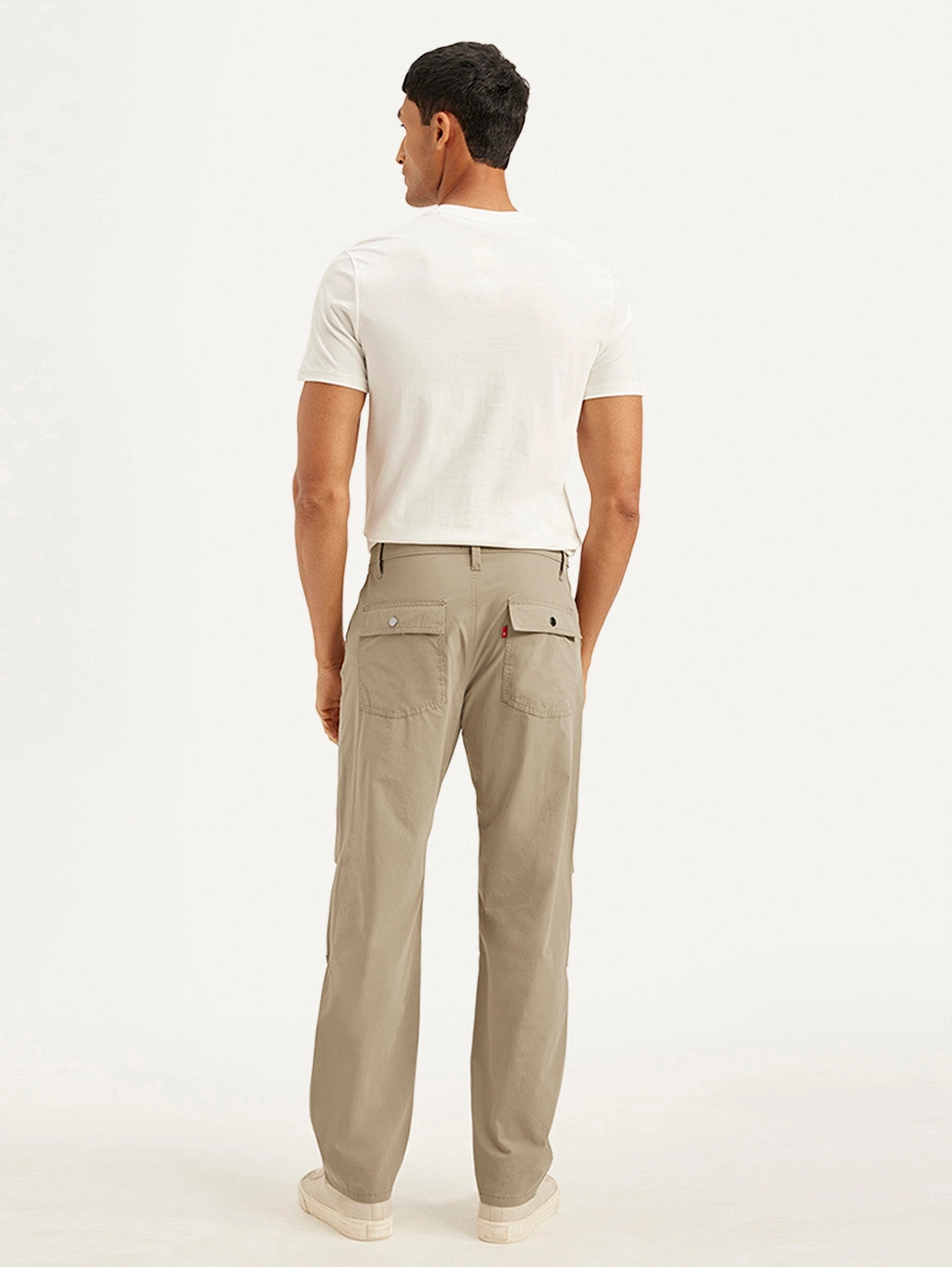 Stretch Motion Men's Beige Loose Fit Chino Cargos