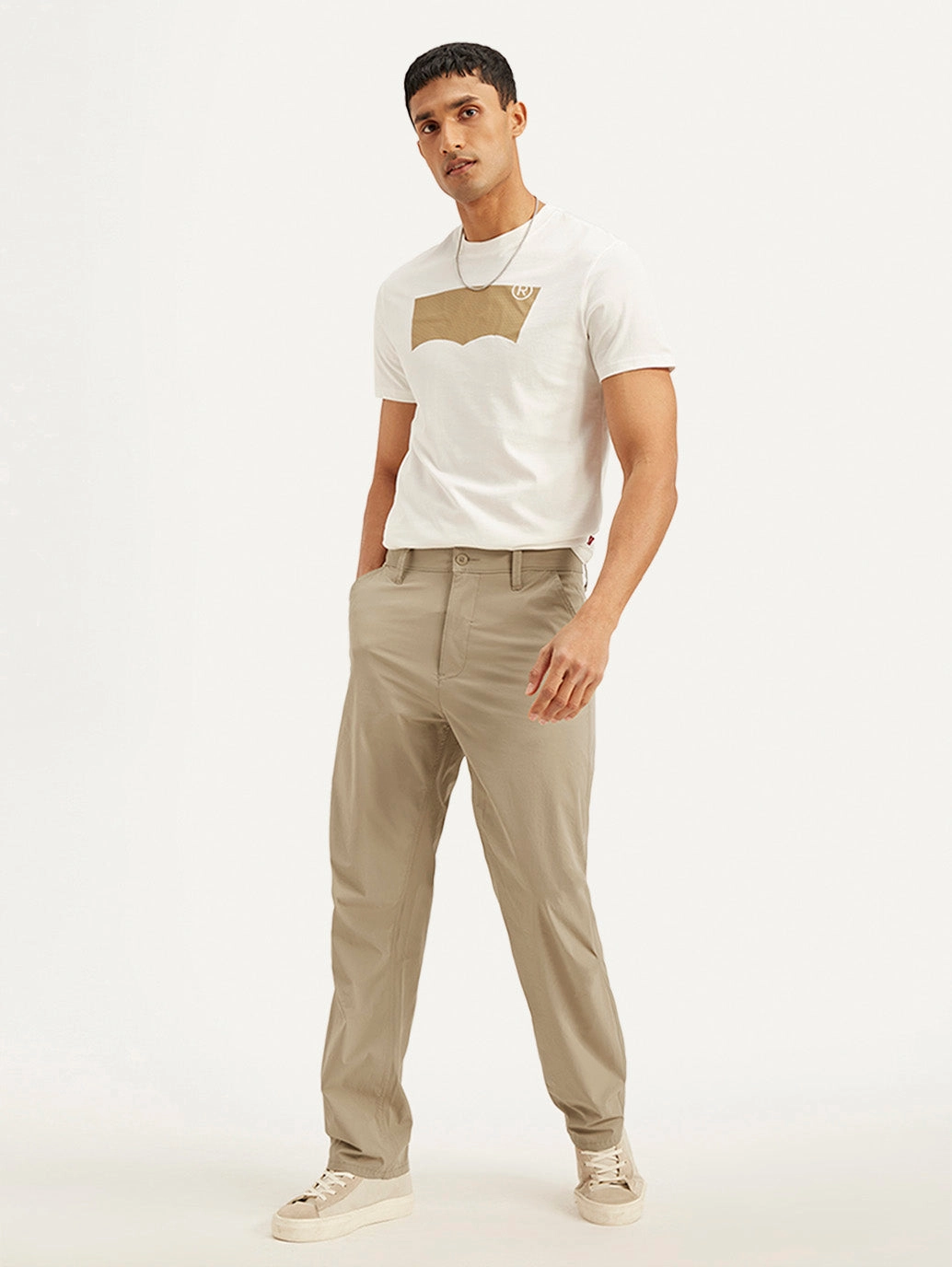 Men's Beige Loose Fit Chino Cargos Anti Snag Fabric