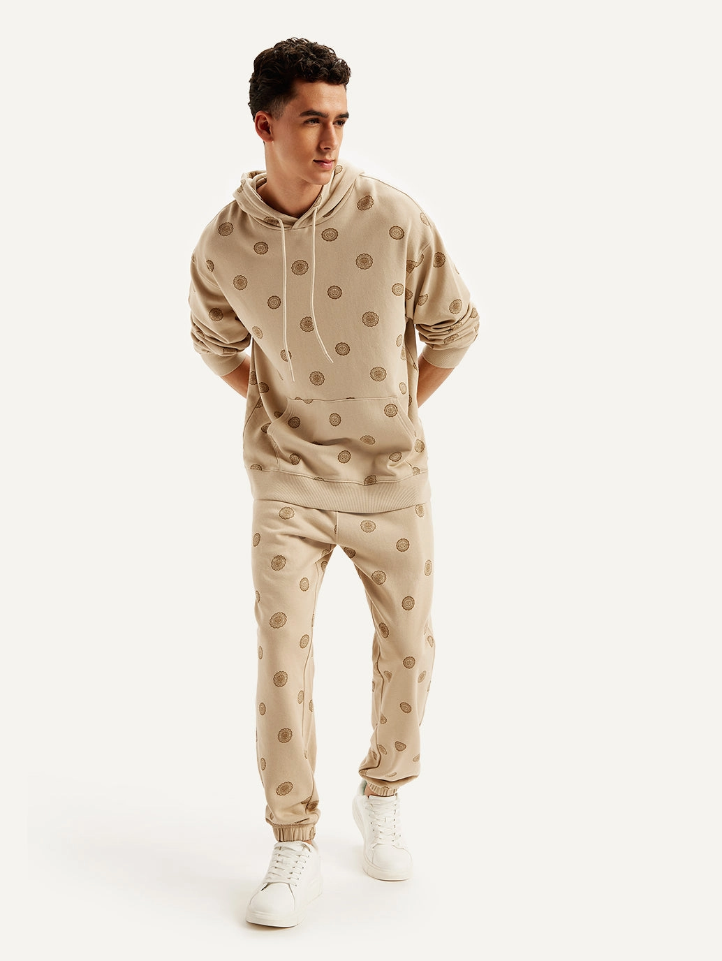 Men's Beige Regular Fit Joggers Tight Waist Chilly Weather Comfort