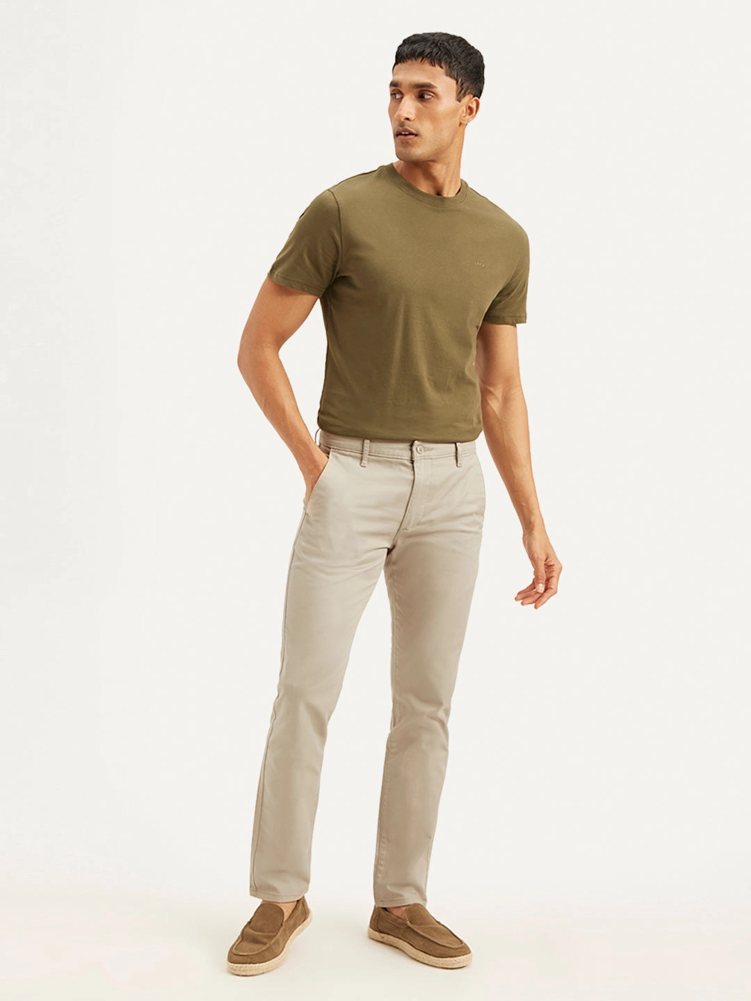 Dark wash Men's Beige Slim Fit Chinos