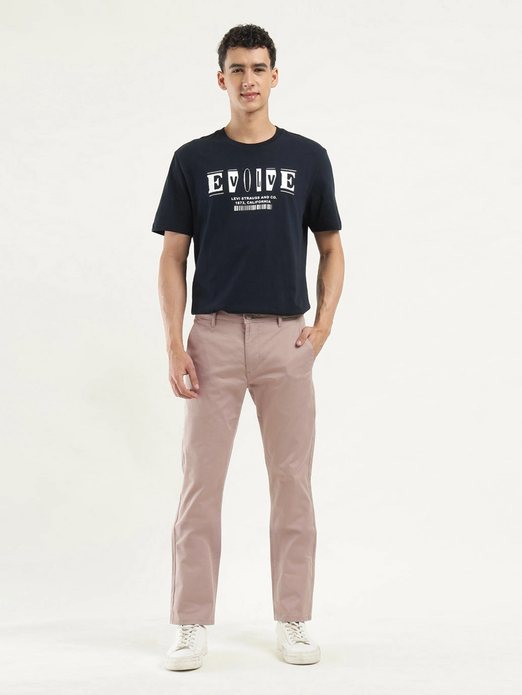 Easy Match Flat waistband Men's Beige Slim Fit Chinos