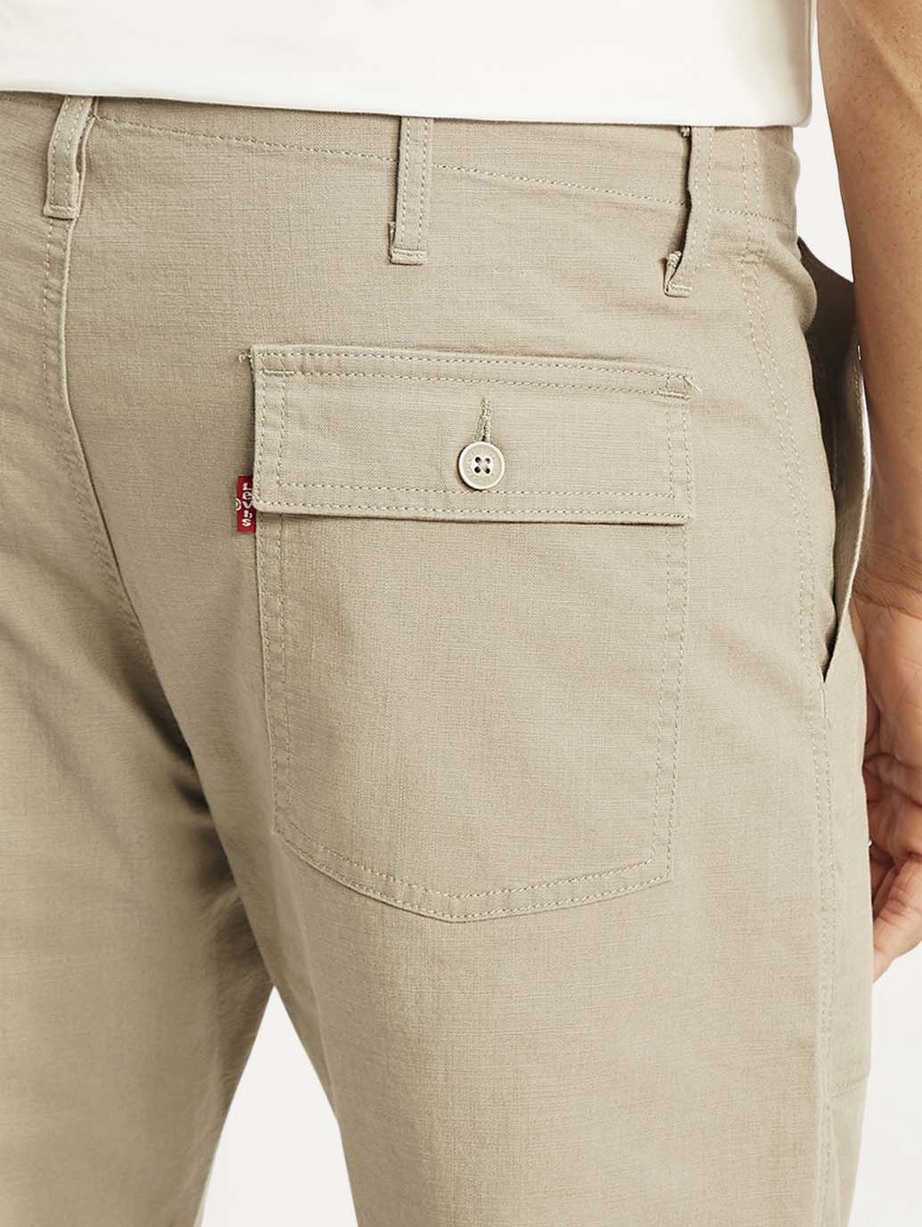 Layering Comfort Adjustable Fit Men's Beige Slim Fit Utility Linen Trousers