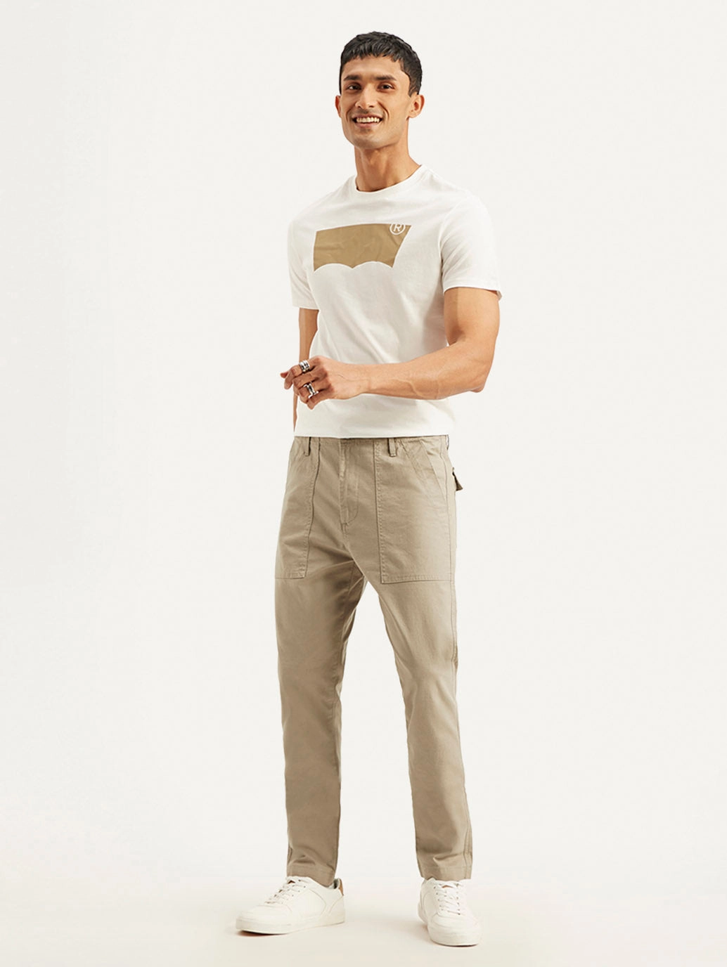 Men's Beige Slim Fit Utility Linen Trousers Relaxed Vibe Yoga Ready