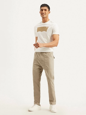 Men's Beige Slim Fit Utility Linen Trousers Relaxed Vibe Yoga Ready
