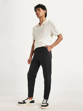 Quick Release Buckle Men's Black Regular Fit Trousers