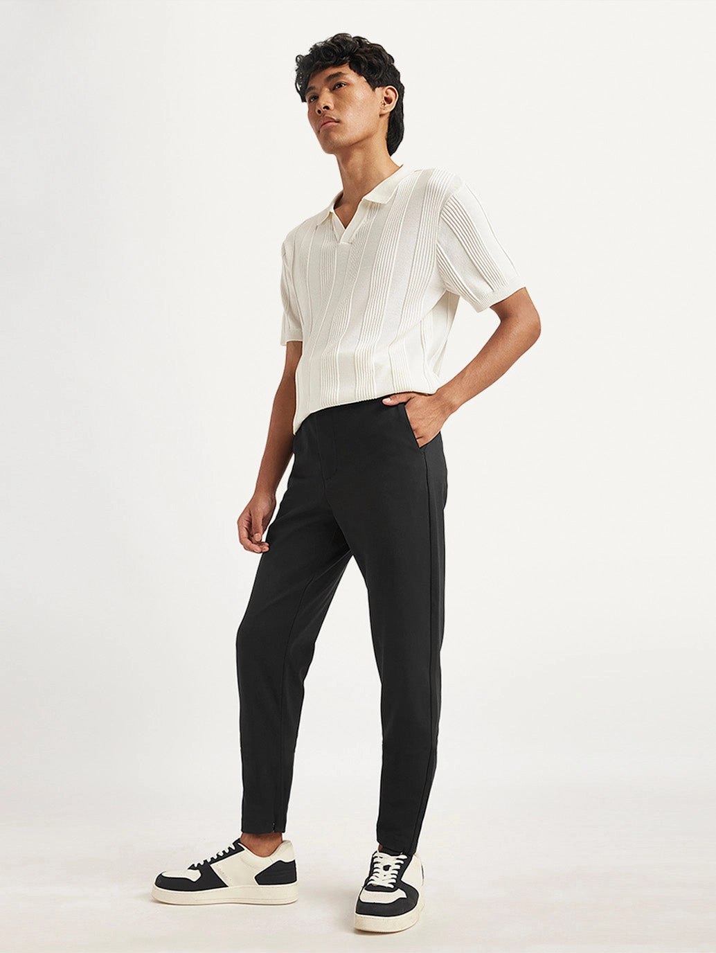 Quick Release Buckle Men's Black Regular Fit Trousers