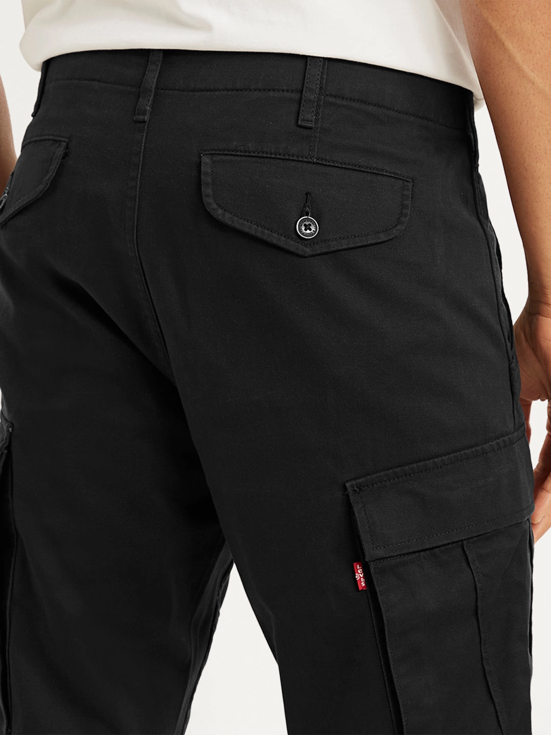 Men's Black Relaxed Fit Cargo Trousers Relaxed Design No Gap Waist Construction