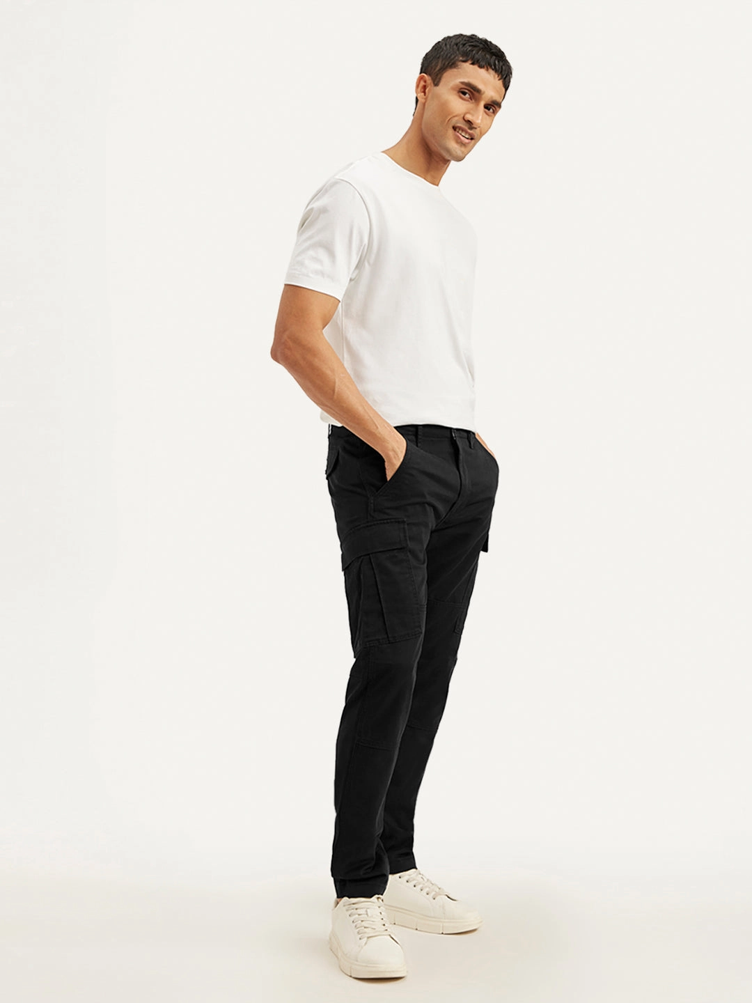 Men's Black Relaxed Fit Cargo Trousers Moisture Wicking Fabric