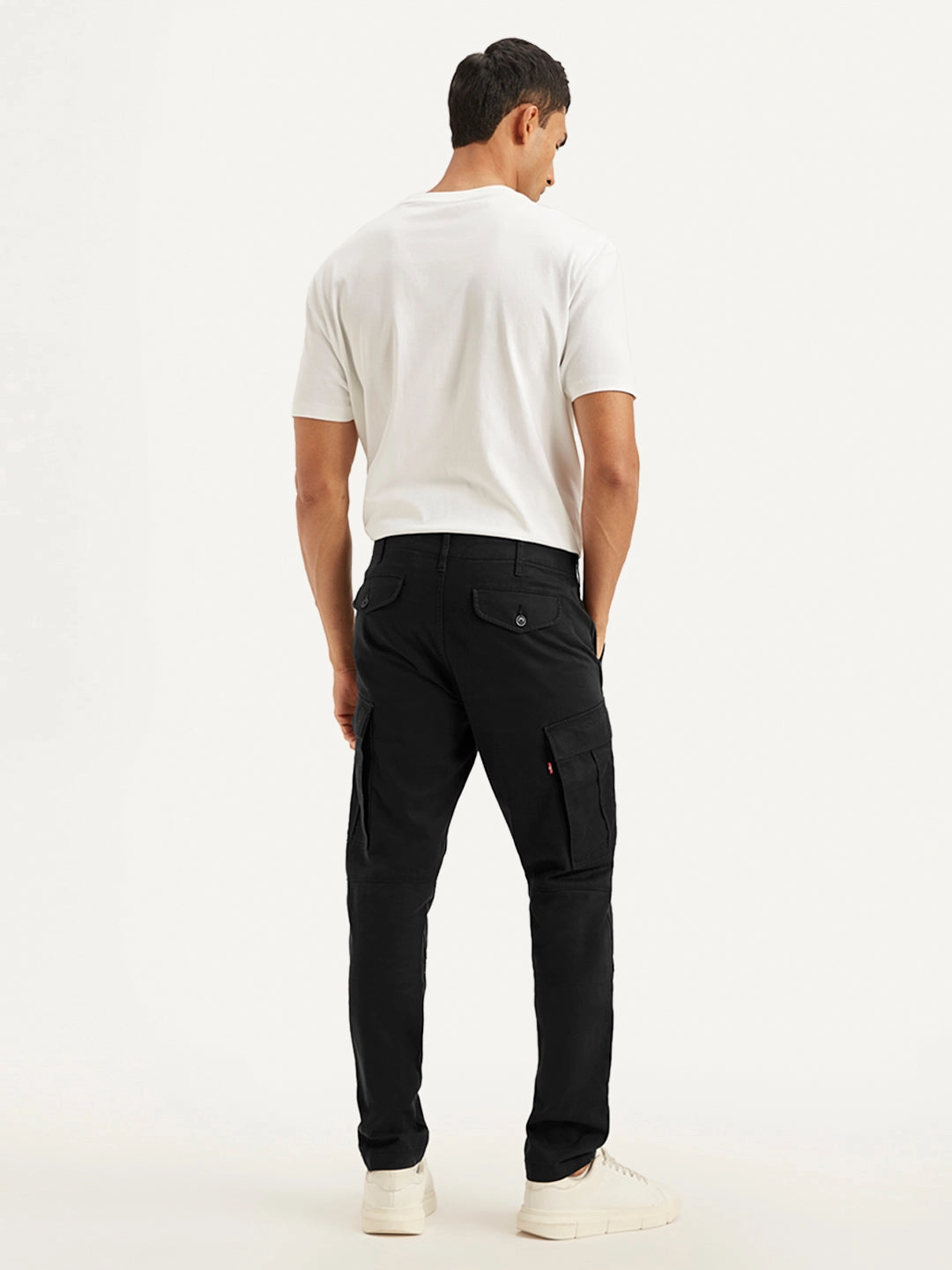 Tapered ankle Secure fit Men's Black Relaxed Fit Cargo Trousers