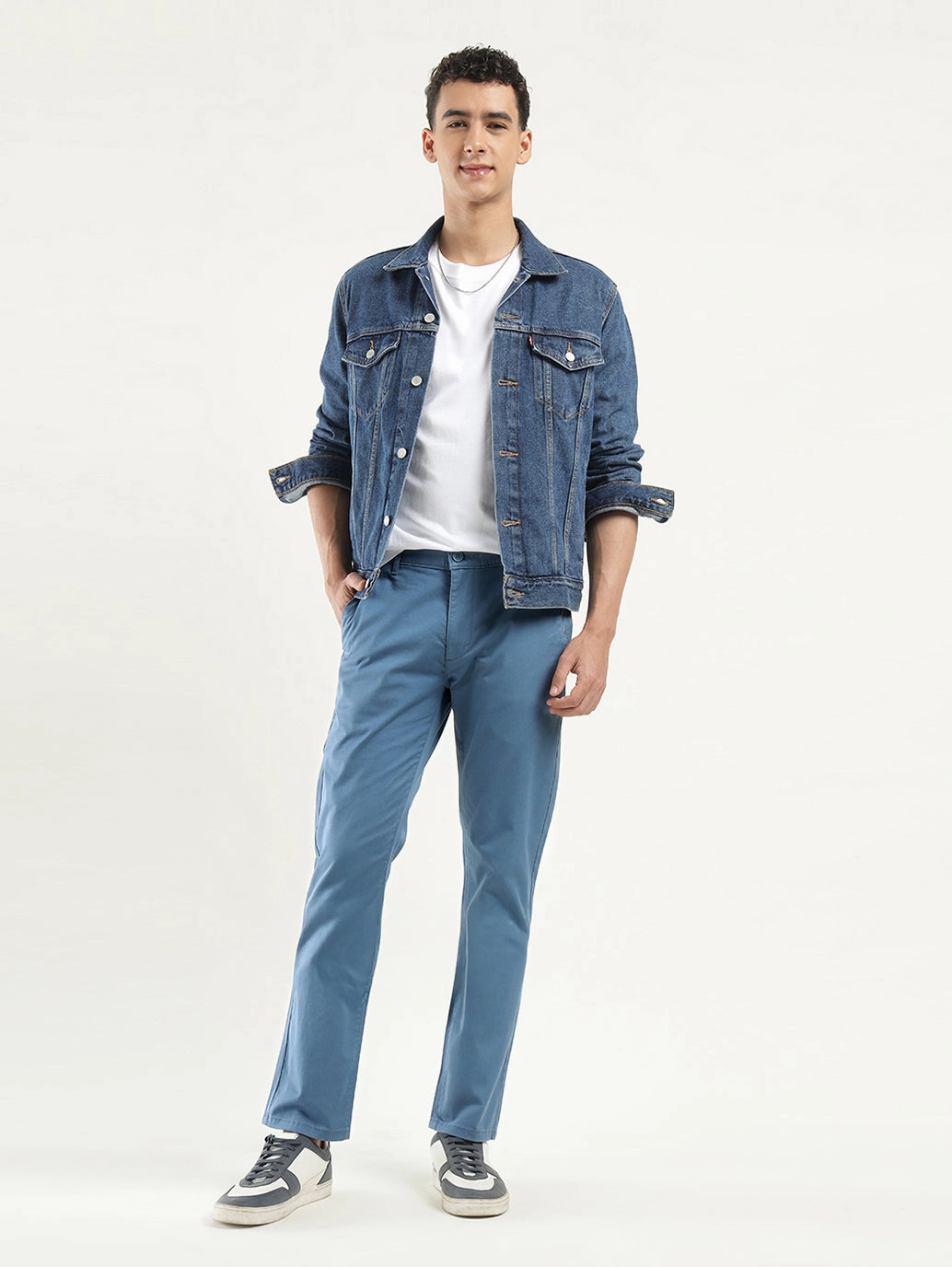 Minimalist Look Chilly Layering Men's Blue Slim Fit Chinos