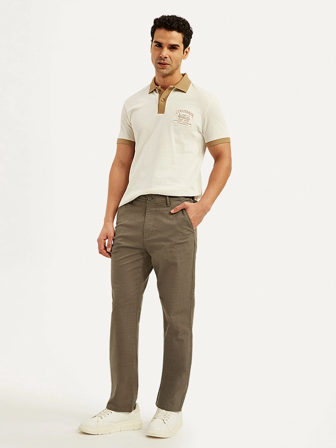 Flattering Style Breathable Performance Wear Men's Brown Authentic Straight Fit Linen Chinos
