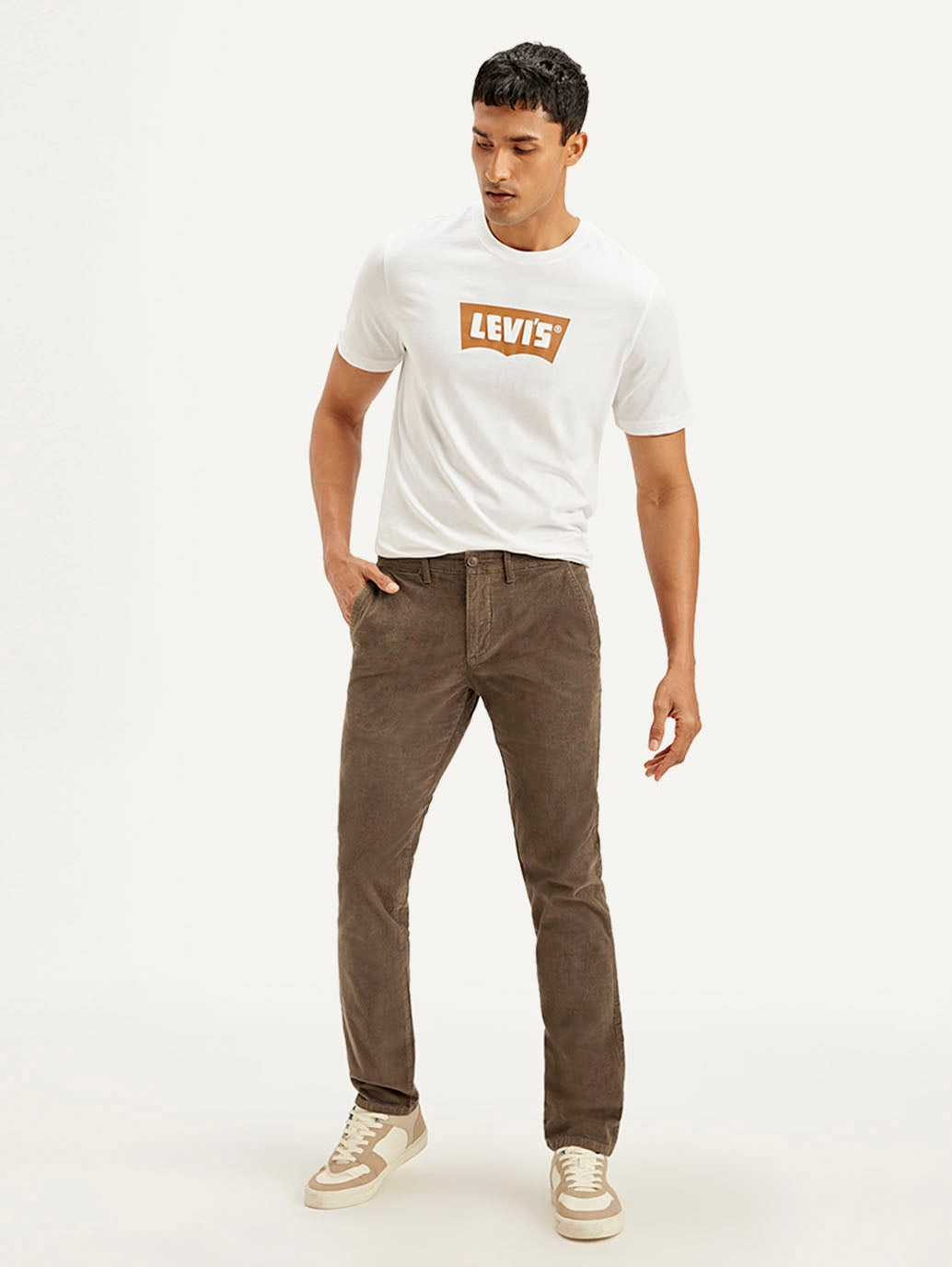Men's Brown Slim Fit Chinos Flexible Durability