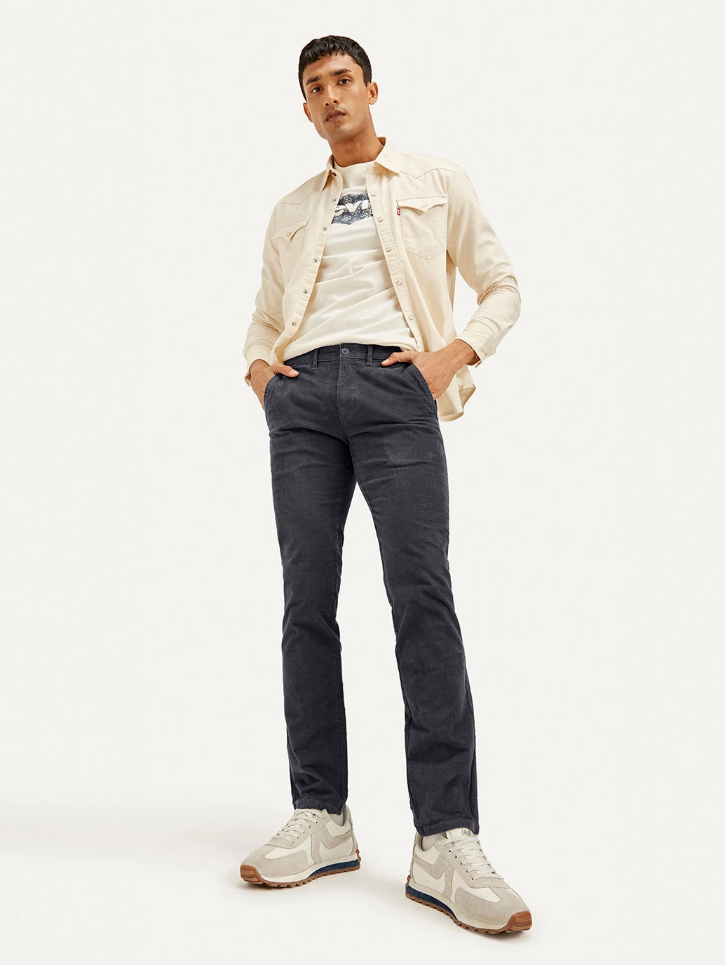 Flattering Style Soft Material Men's Charcoal Grey Slim Fit Chinos