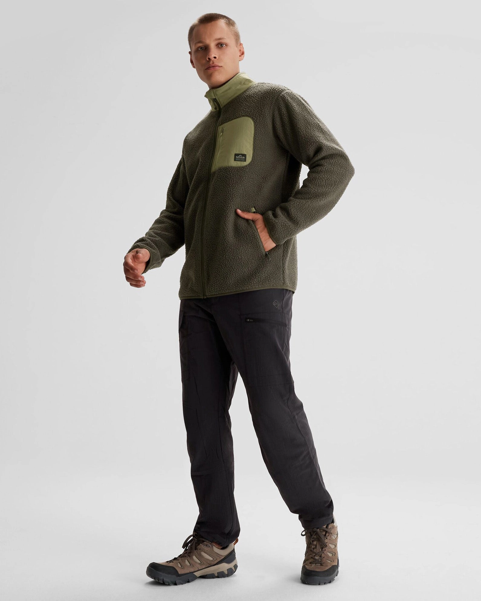 Men's Co-Z High Pile Jacket  - Dark Moss Zippered Pockets