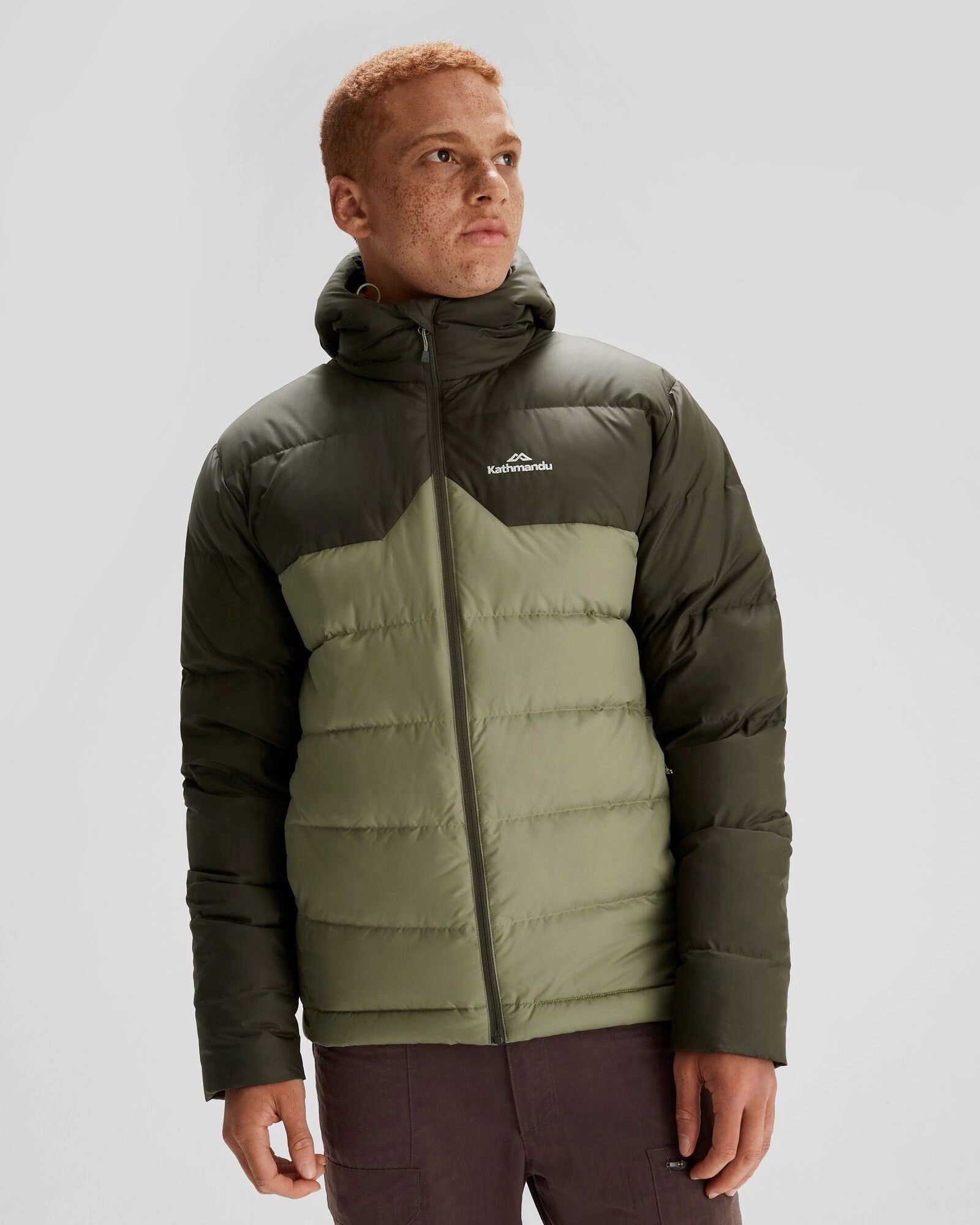 Detachable Layers Flexible Joint Mobility Men's Epiq Hooded Down Jacket - Beech/Dark Moss