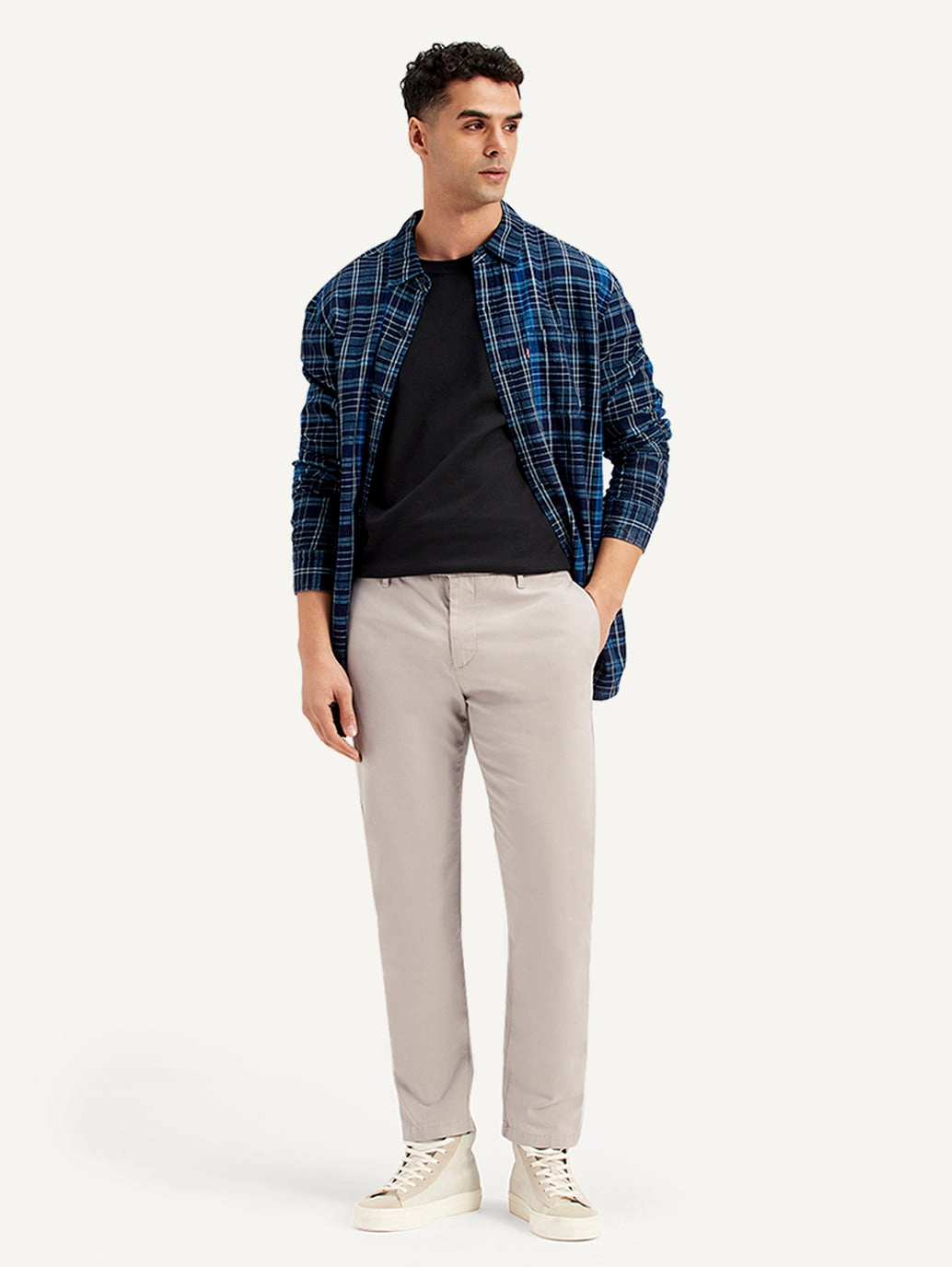 Men's Grey Tapered Trousers High Rise Design Double Stitched Seams