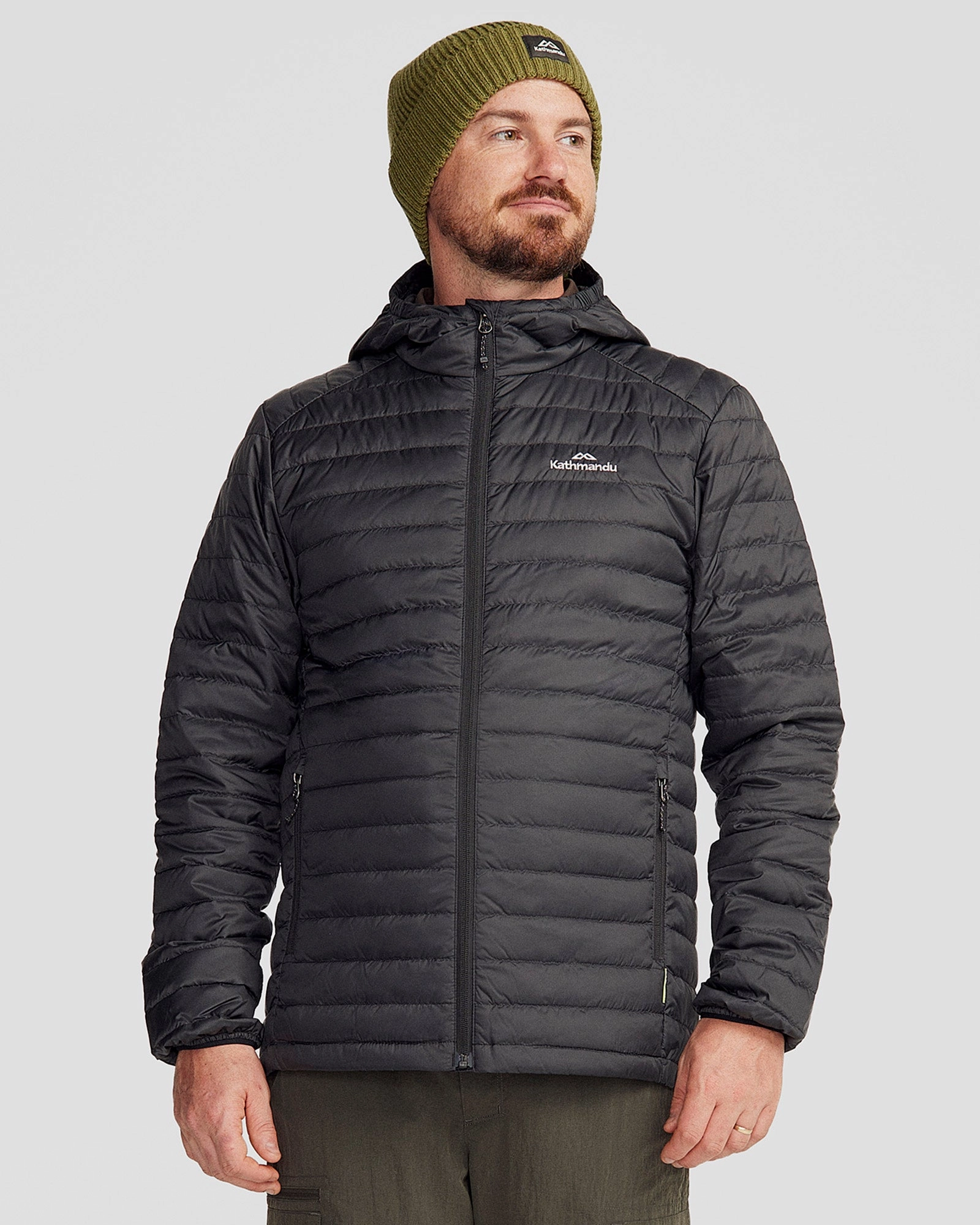Men's Heli Hooded Down Jacket - Black High Collar Design