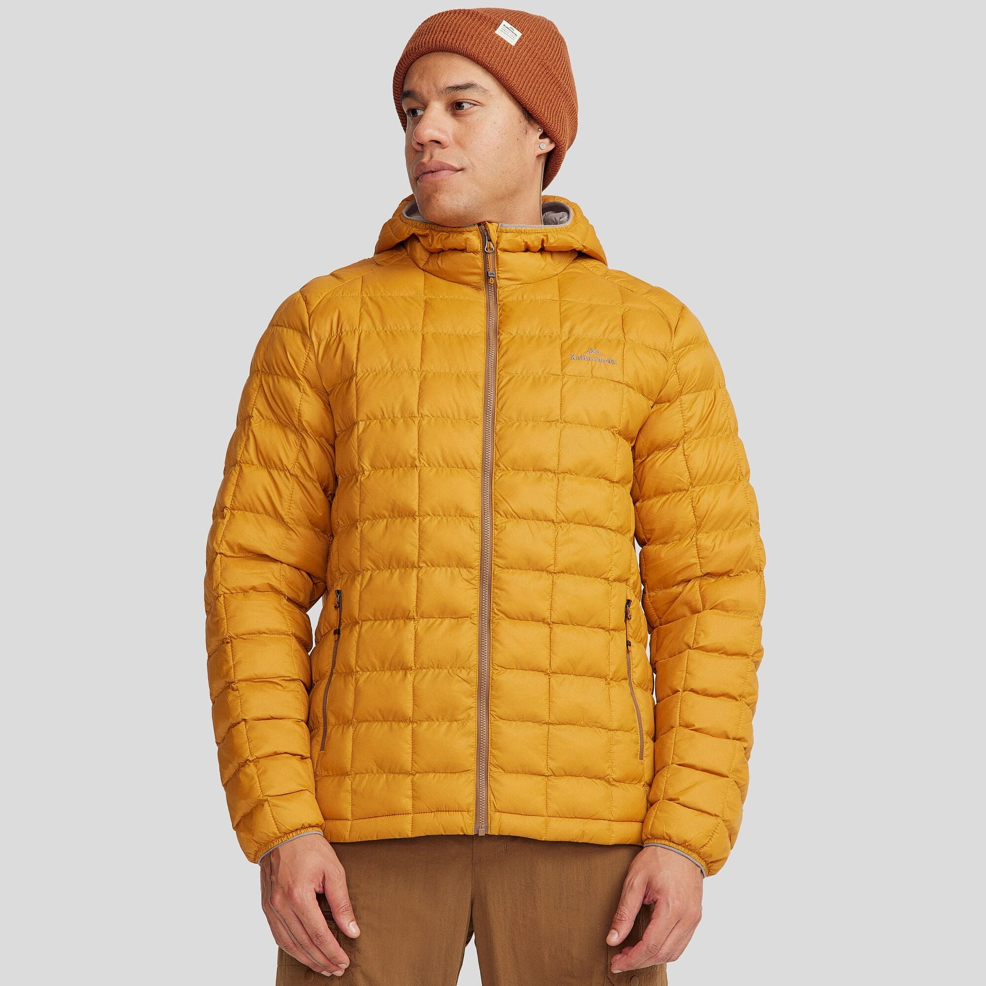 Reinforced Zippers Minimal Daily Fit Men's Heli Insulated Hooded Jacket - Golden Oak