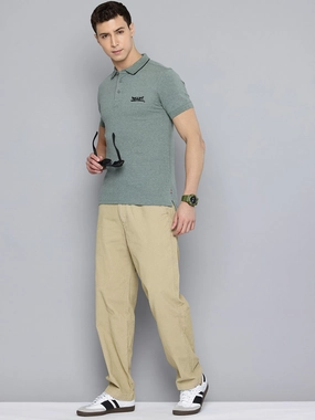 Men's Khaki Regular Fit Trousers Utility Pockets