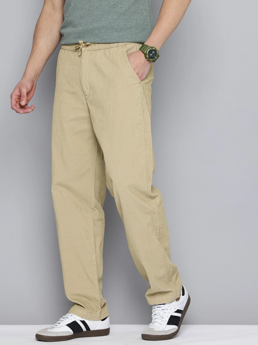 Polished Look Men's Khaki Regular Fit Trousers