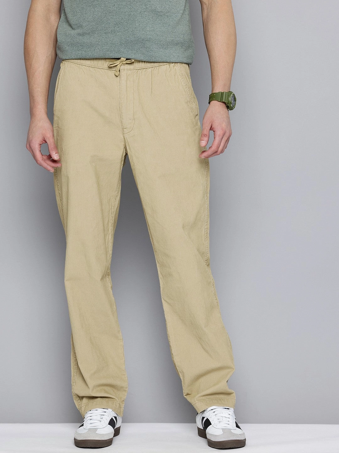 Breathable mesh lining Men's Khaki Regular Fit Trousers
