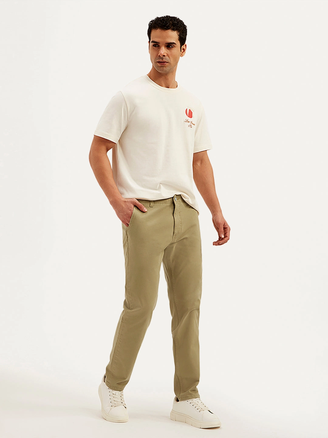Men's Khaki Tapered Fit Chinos Ultra Soft Blend Minimalist Look