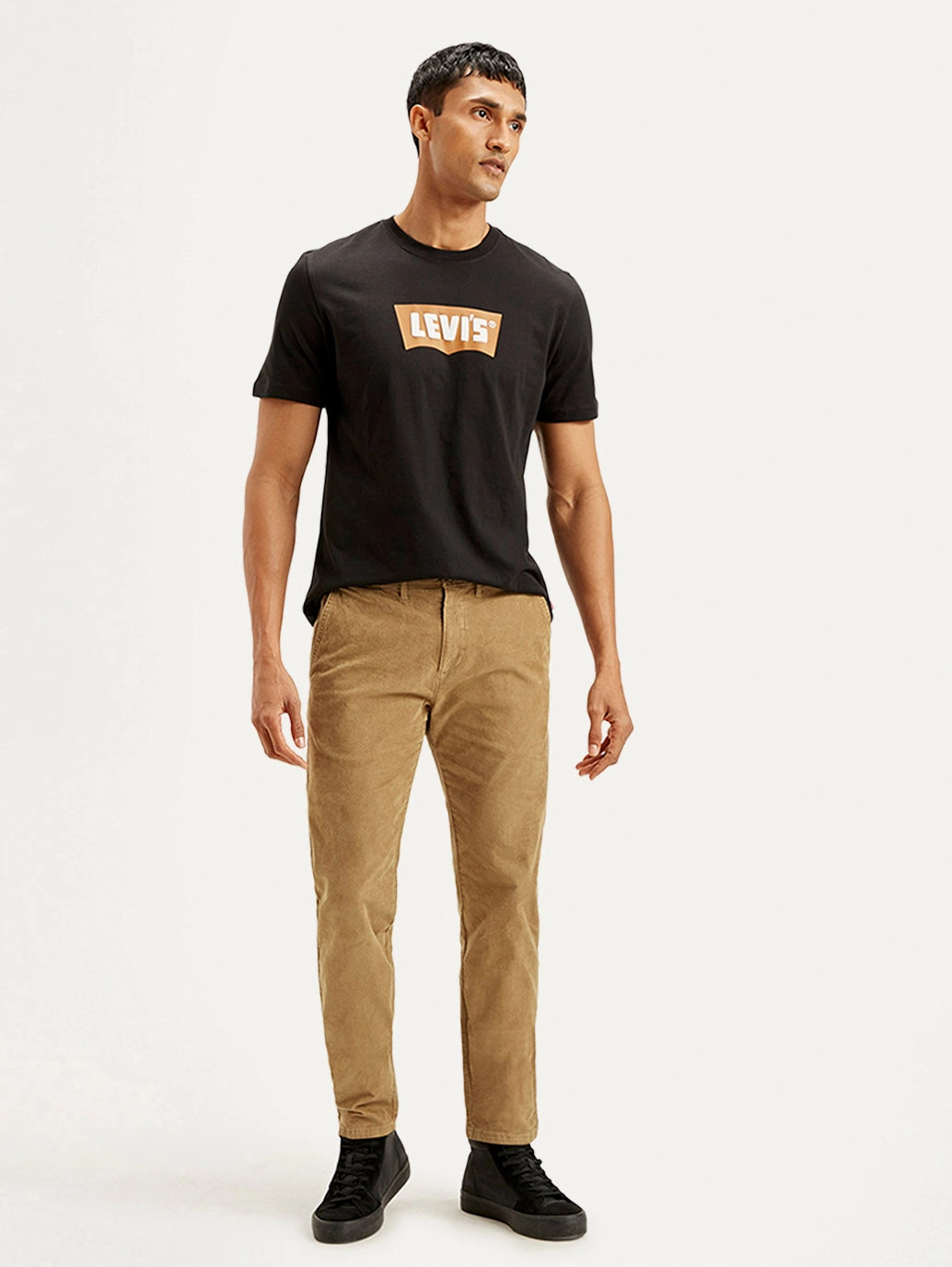 Men's Light-Brown Slim Tapered Fit Chinos Organic Cotton Blend