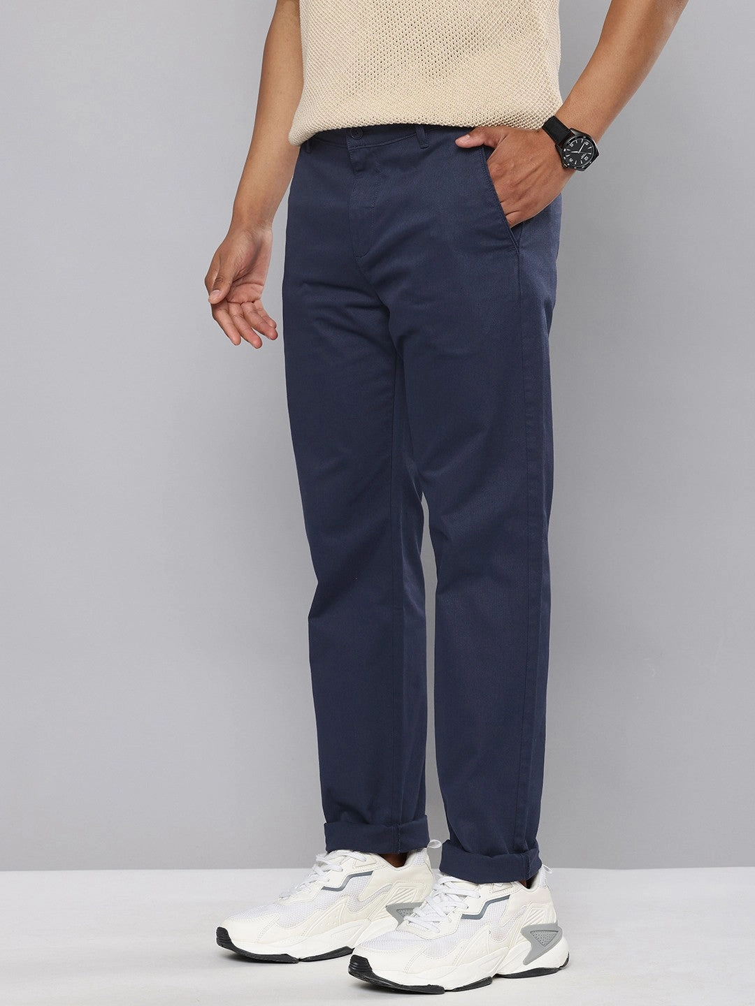 breathable panels Men's Navy Blue Tapered Chinos