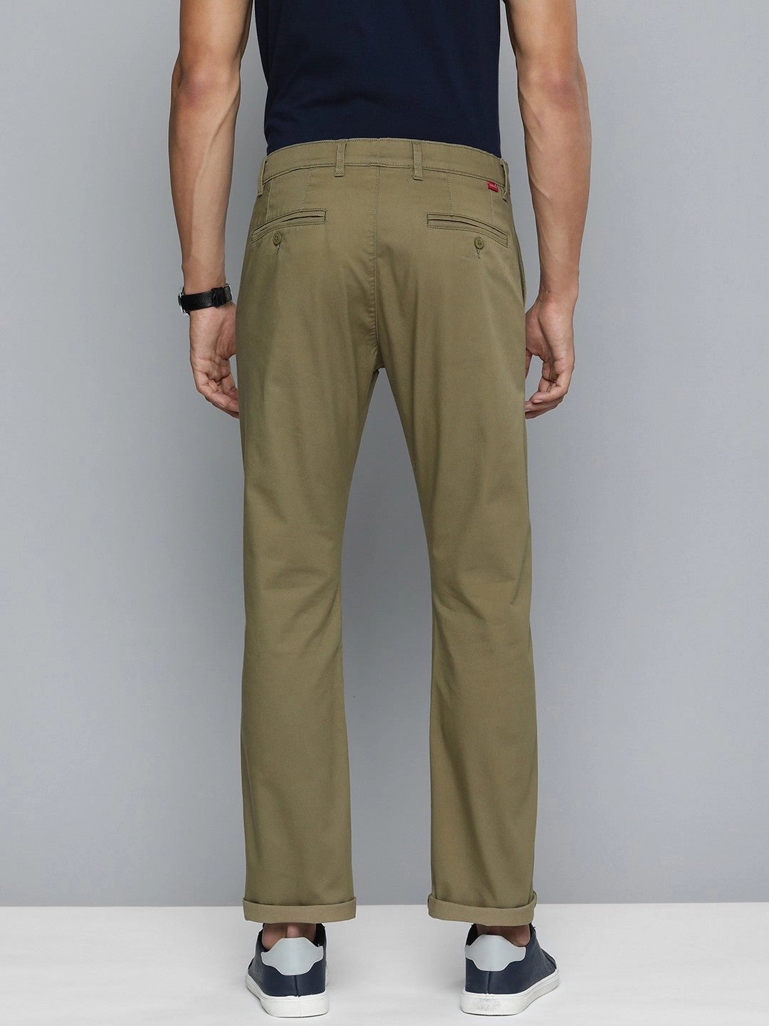 Flexible Durability Men's Olive Slim Fit Chino Trousers