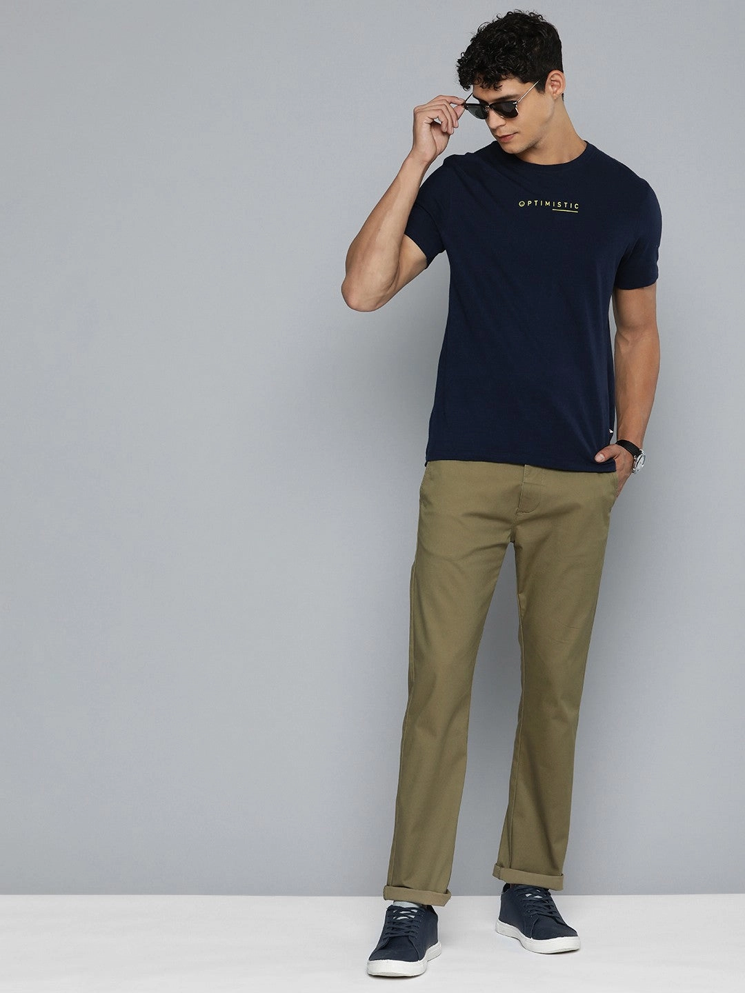 Men's Olive Slim Fit Chino Trousers Durable Twill DoubleLayeredKnees