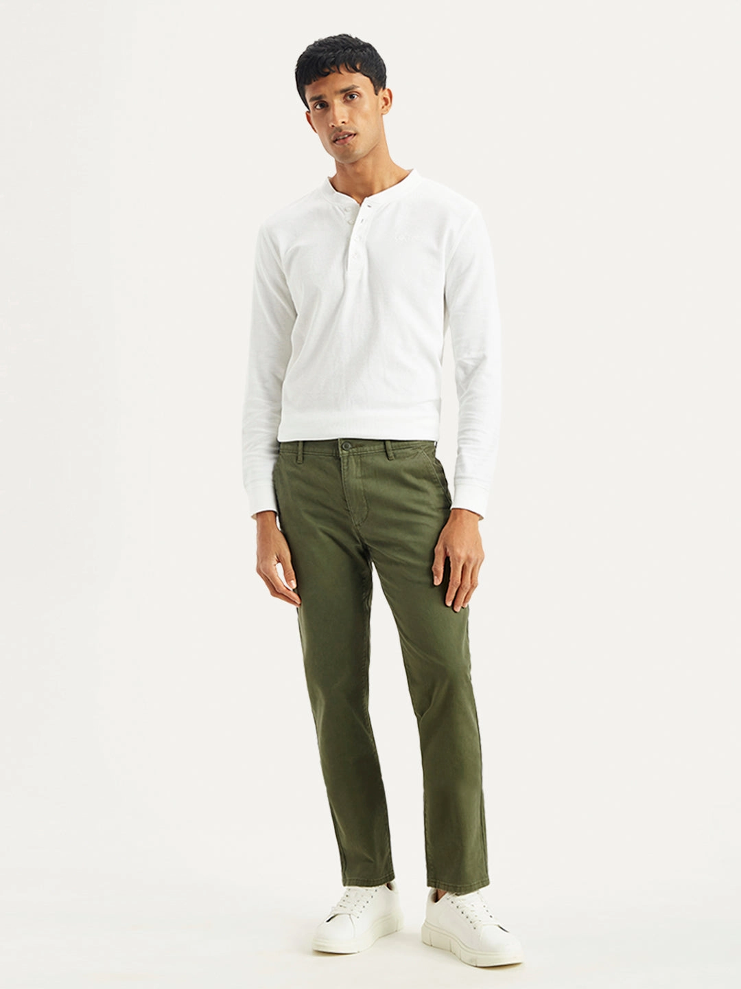 Men's Olive Slim Fit Chinos Button front Dynamic Flex Panels
