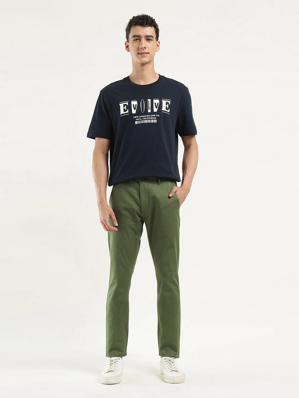 Men's Olive Slim Tapered Fit Chinos Smart Design Urban Edge