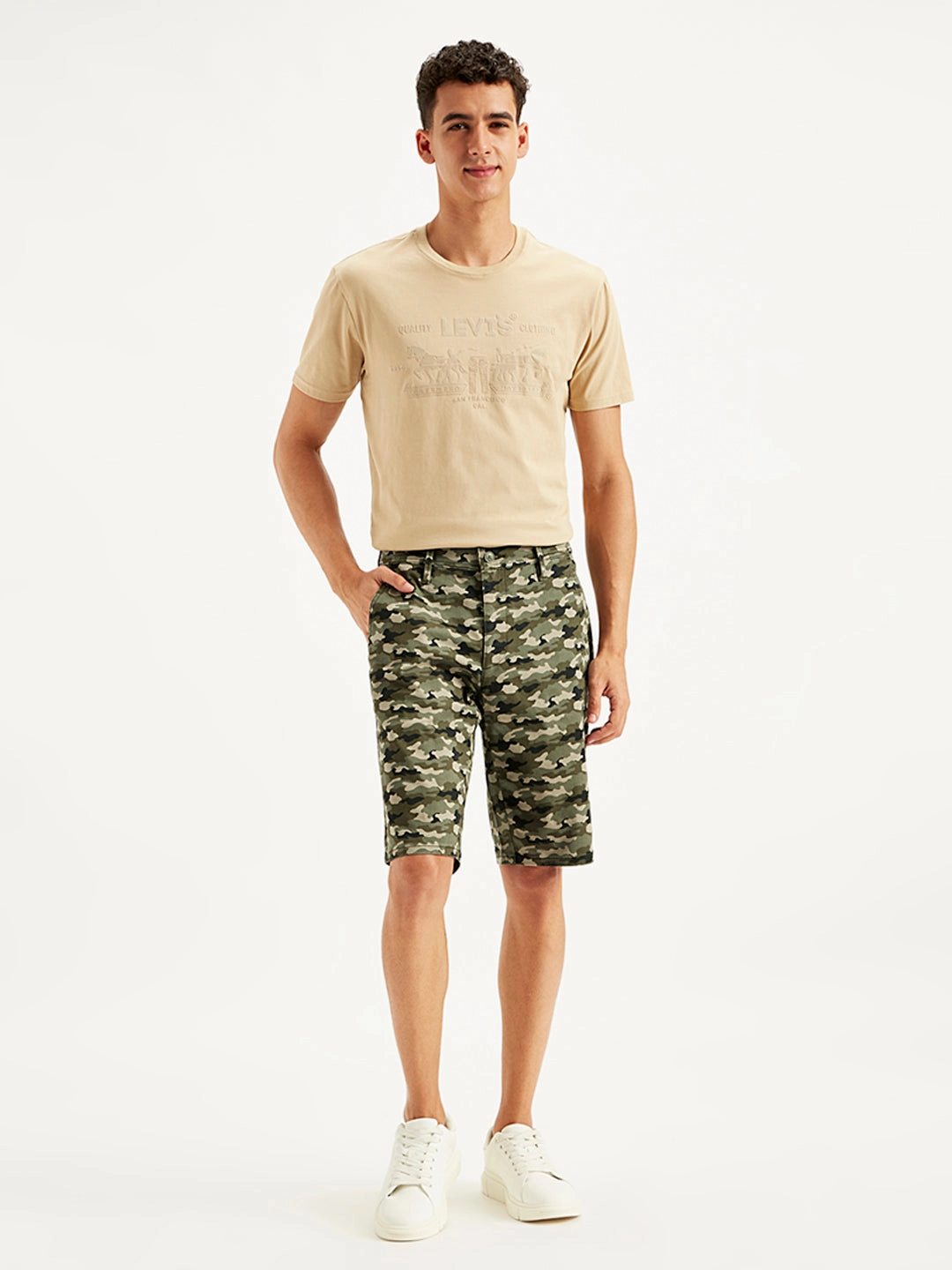 DoubleStitchedSeams Sporty Comfort Fit Men's Olive Tapered Chino Shorts