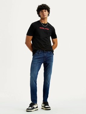 Minimal Shrinkage Fabric Men's Redloop 512 Indigo Slim Tapered Fit Mid Rise Jeans