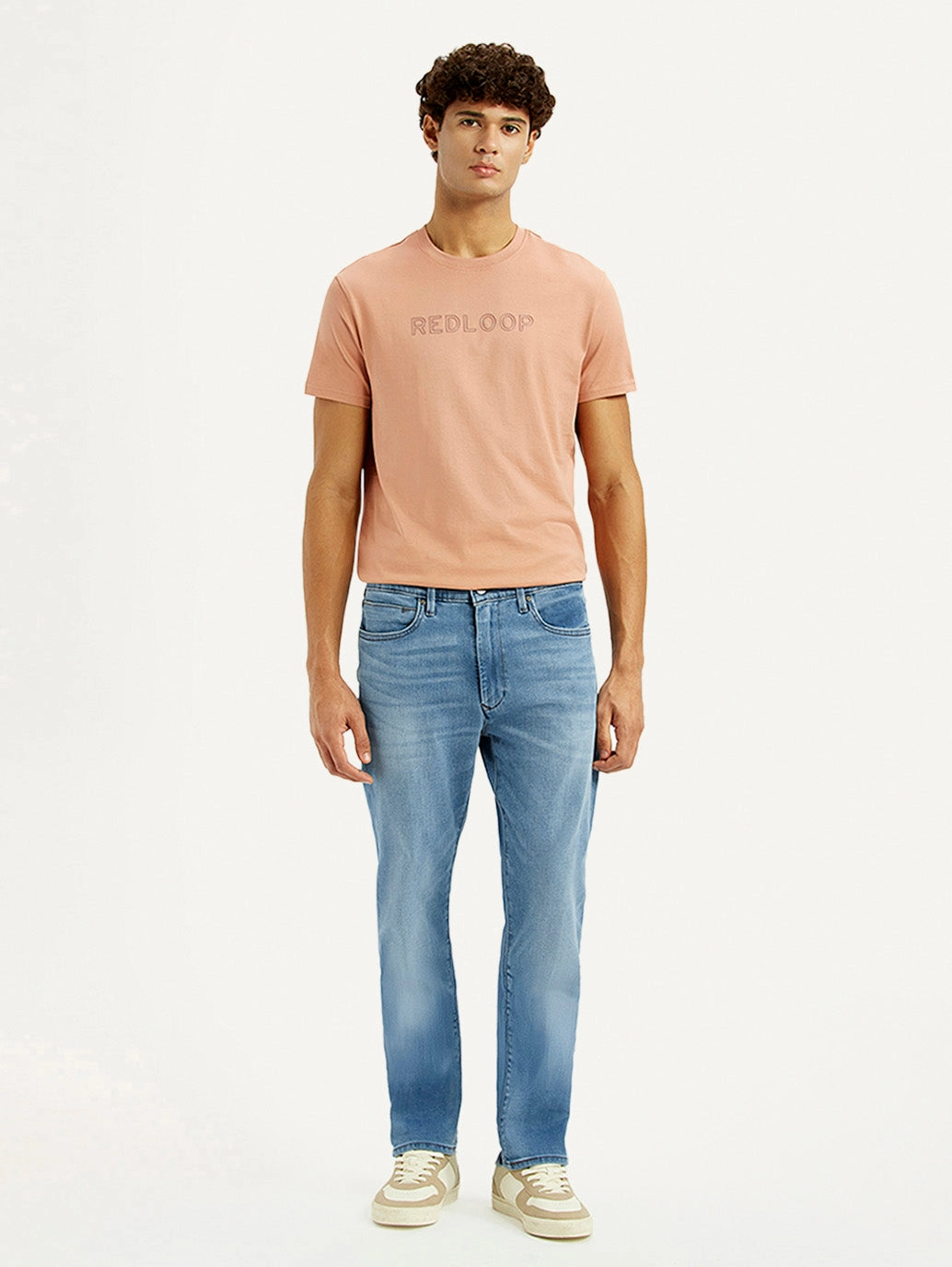 Men's Redloop 513 Light Blue Slim Straight Fit Mid Rise Jeans Circular Knit Construction Seasonal piece