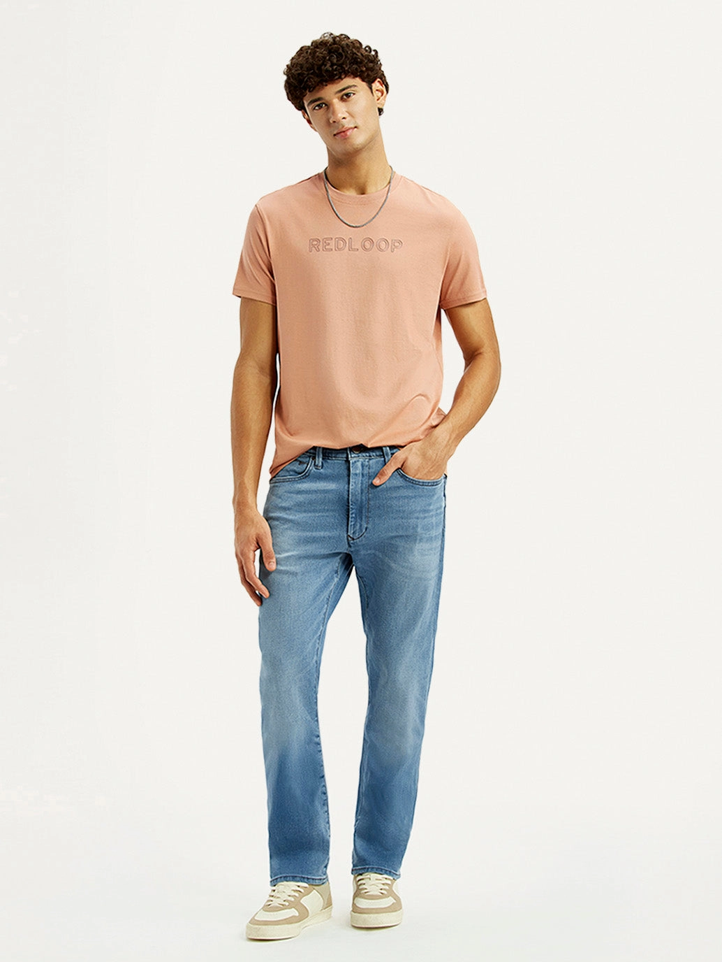 Fray Resistant Hem Men's Redloop 513 Light Blue Slim Straight Fit Mid Rise Jeans