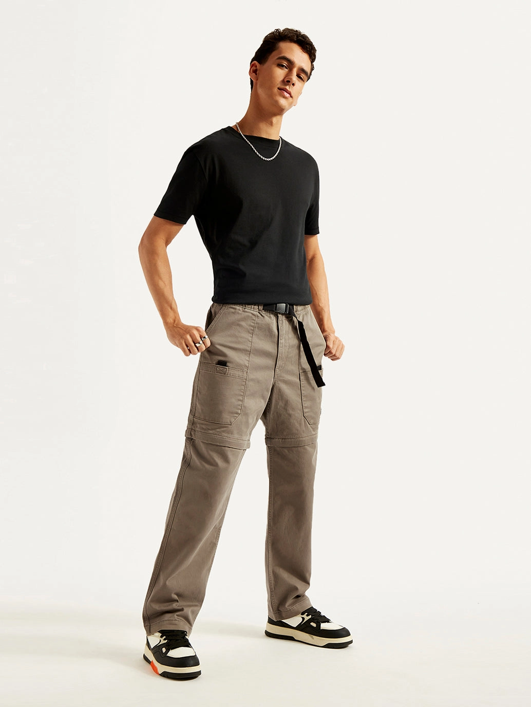 Men's Taupe Regular Fit Utility Cargo Trousers Elastic Free Cuffs